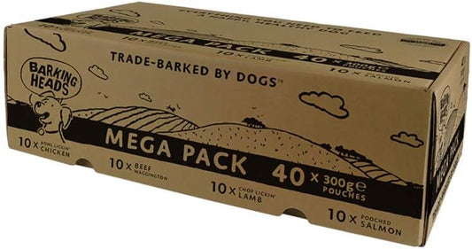 Barking Heads Wet Dog Food Pouches - Mega Variety Pack - Natural & Grain-Free with No Artificial Flavours Plus Added Vitamins & Minerals 40 x 300g