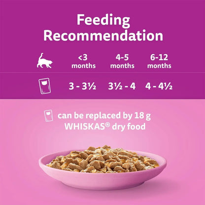 120 x 85g Whiskas Kitten Poultry Feasts Mixed Wet Cat Food Pouches in Jelly