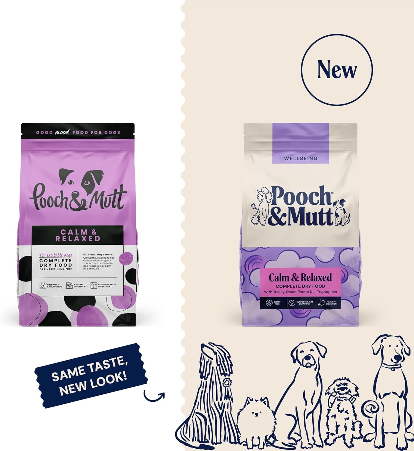 Pooch & Mutt - Calm & Relaxed Complete Dry Dog Food Grain Free (Regular Sized Kibble), for Calming Hyperactive or Anxious Dogs, Turkey and Sweet Potato, 10kg (packaging may vary)