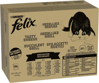 FELIX Tasty Shreds Mixed Selection in Gravy Wet Cat Food 120x80g