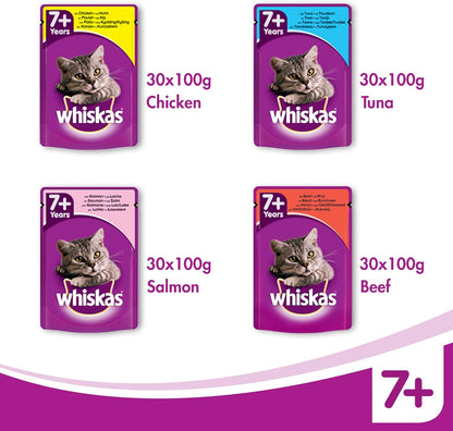 Whiskas Wet Pouches, Fish and Meaty Selection in Jelly, Suitable for Senior Cats Aged 7+, MegaPack (120 x 100 g)