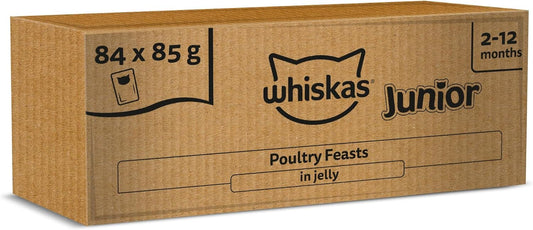 whiskas Junior Poultry Selection in Jelly 84 Pouches, Wet Kitten and Cat Food, Selection of Chicken, Duck, Poultry and Turkey, Megapack (84 x 85 g)