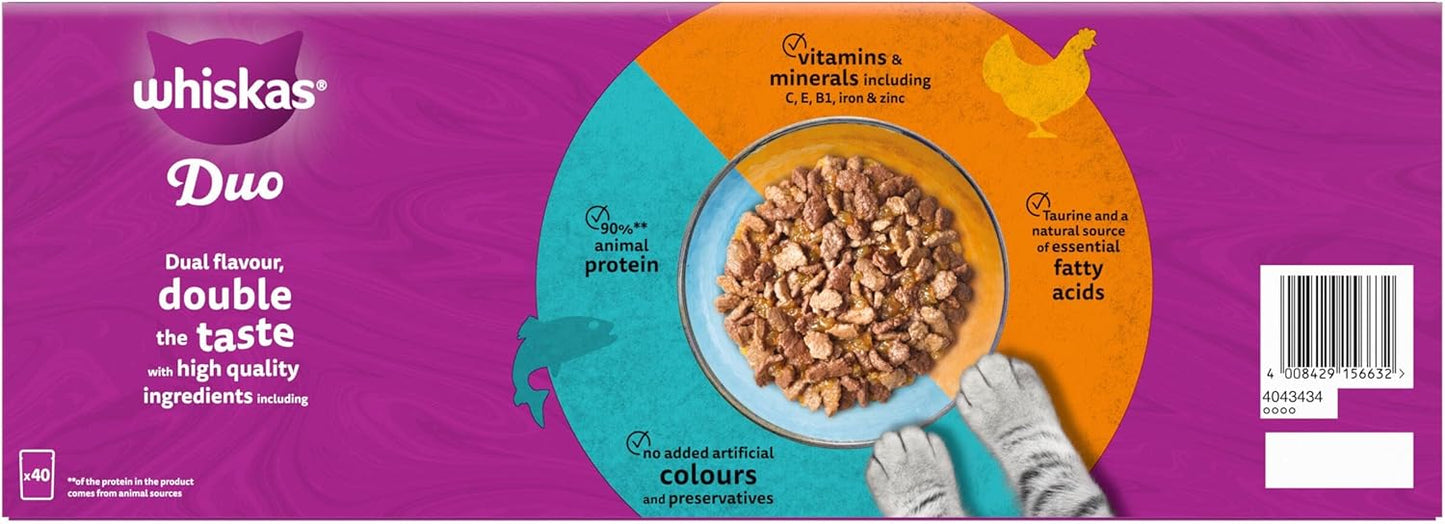 WHISKAS DUO Adult Wet Cat Food in Jelly 40x85g Surf & Turf